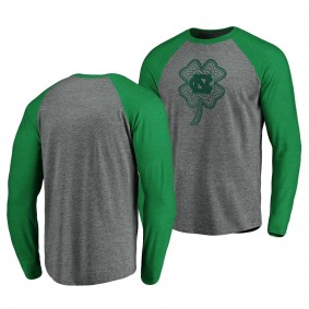 North Carolina Tar Heels Heathered Gray St. Patrick's Day Celtic Charm Raglan Long Sleeve T-Shirt