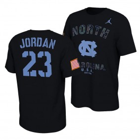Michael Jordan North Carolina Tar Heels Veterans Day 2021 America Flag T-Shirt Black