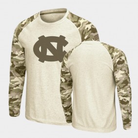 North Carolina Tar Heels Oatmeal Raglan Long Sleeve OHT Military Appreciation North Carolina Tar Heels T-Shirt