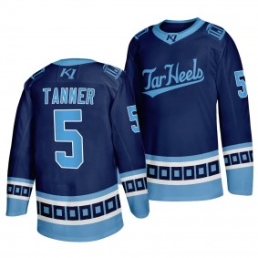 North Carolina Tar Heels Carter Tanner College Hockey Navy #5 V-Neck Jersey 2023-24