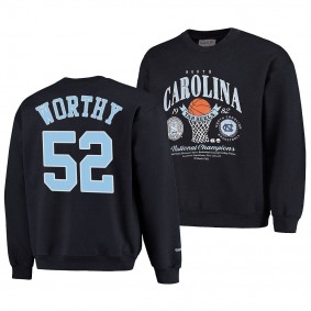 James Worthy North Carolina Tar Heels NCAA 82 Champs Sweatshirt Black Vintage Wash Premium Crew Jumper